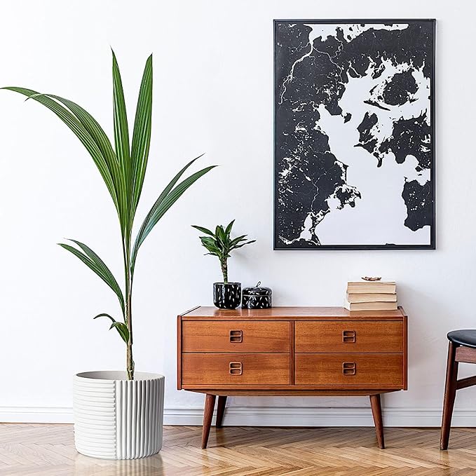 Fox & Fern Large Indoor Planter, Modern Large Plant Pot for Indoor or Outdoor, UV and Frost Resistant - 12 inch, Matte White Flower Pot with Drainage Plug, 3D Printed Design