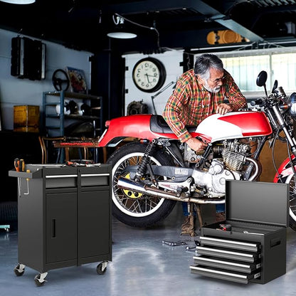 Goplus Tool Chest, 5 Drawers Rolling Tool Cabinet with Detachable Top Toolbox, Universal Lockable Wheels, Lock Bar, Protective Liner & Tool Rack, Metal Tool Storage Cart, Tool Box for Garage Workshop