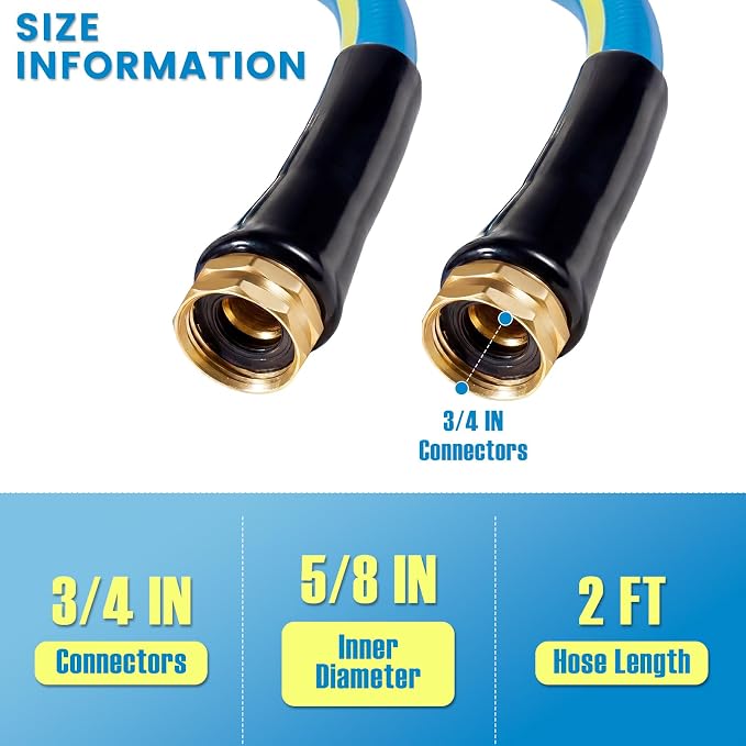 SheeChung Short Garden Hose 2FT x 5/8",Leader Hose for Hose Reel Faucet,Short Water Hose Heavy Duty,Flexible RV Rubber Hose with Female to Female Fittings,Hose Extension,3/4"Brass Fittings