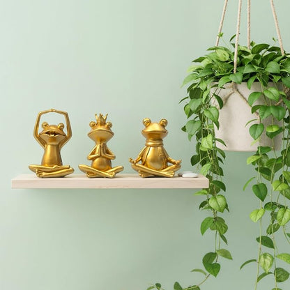 Gold Yoga Frog Figurines Set of 3 - Meditating Resin Zen Statues & Sculptures for Home, Office Desk, Shelf Decor - Cute Frog Lover Gifts for Women, Yoga Enthusiasts