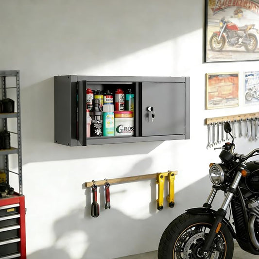 JZD Metal Wall Cabinet with Two Lockable Doors, Steel Wall Chest for Kitchen Warehouse Home Office Garage