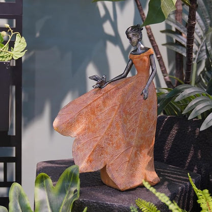 Guichifun Fairy Statue Collection Home Decoration - Orange Leaf Angel Girls Resin Fall Christmas Decor for Outside or Inside Rustic Garden Outdoor Yard Decorations Figurines Gift 8.5 x 5.25 x 12 Inch