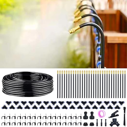 360° Adjustable Drip Irrigation System - 100 FT Automatic Garden Watering System with 32 Nozzles, Raised Bed Sprinkler Irrigation System, Garden Mister for Yard, Lawn, Plants, 5/16" Tubing