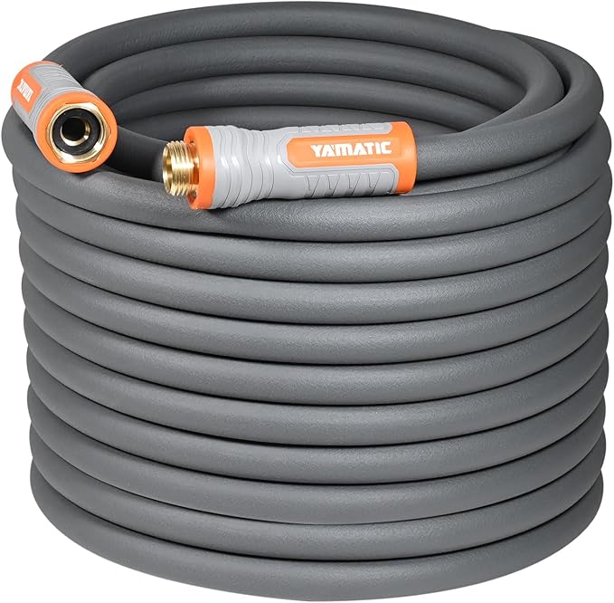 YAMATIC 100ft Flexible Garden Hose 5/8in with Swivel Handle, Burst 600 PSI | 100ft Heavy Duty Hybrid Water Hose with 3/4" Brass Connections for All Weather Lawn Yard Agriculture, 360° Rotating Fittings