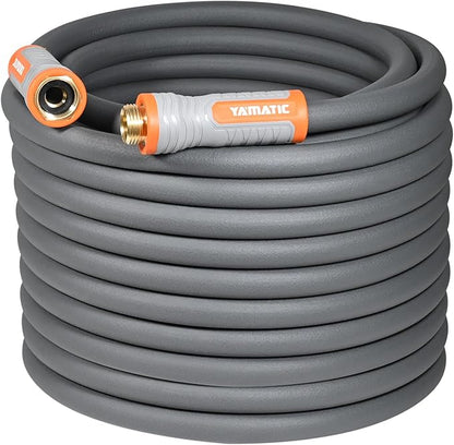 YAMATIC 100ft Flexible Garden Hose 5/8in with Swivel Handle, Burst 600 PSI | 100ft Heavy Duty Hybrid Water Hose with 3/4" Brass Connections for All Weather Lawn Yard Agriculture, 360° Rotating Fittings