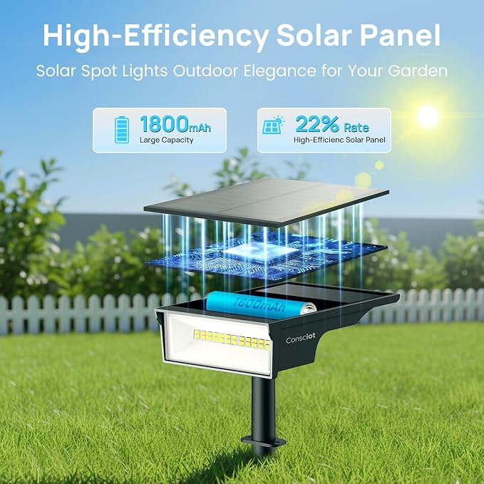 Consciot Solar Lights Outdoor Waterproof, 3 Color Solar Garden Light, Adjustable 170° Spot Lights for Outside Yard Landscape Lighting Pathway Halloween, IP65, Auto On/Off, 8 Pack, WS002UCW