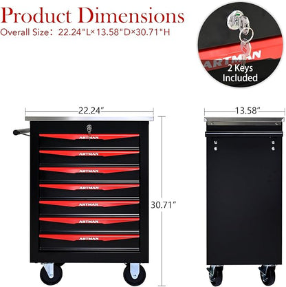 KEIKI 7 Drawers Tool Cart on Wheels,Multifunctional Rolling Tool Chest Tool Storage,Drawers Rolling Tool Trolley Organizer Tool Case for Garage, Warehouse, Workshop, Repair Shop (Black)