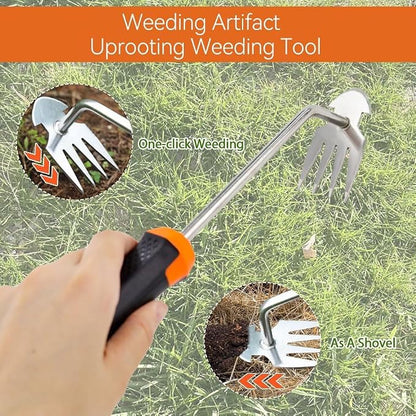 Manganese Steel Hand Weeder, Heavy-Duty 4-Tooth Gardening Tool for Tough Weeds & Soil Loosening, Ergonomic Non-Slip Grip for Garden Beds & Vegetable Plots (red)