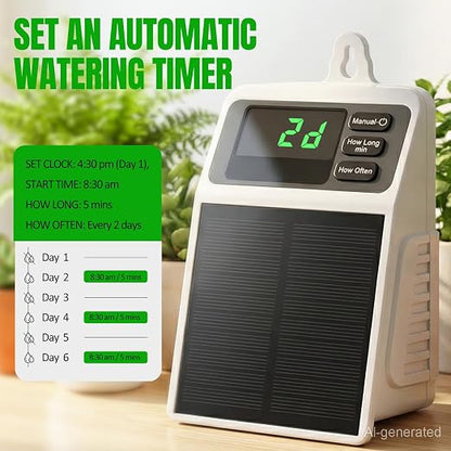 Solar Automatic Drip Irrigation System, Auto Self Watering Kit, Solar Powered Watering Device with Timer for Pots Plants, Indoor/Outdoor Irrigation System for Garden, Balcony & Patio Watering System