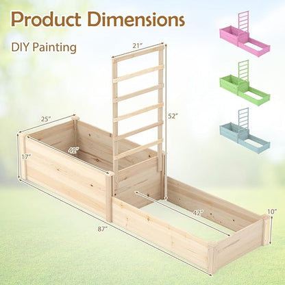 Giantex Wooden Raised Garden Bed with Trellis & 2 Planter Boxes, Raised Bed for Vegetables Flowers Vine Fruits Herbs Gardening Planting, Outdoor Garden Box for Patio Backyard Lawn