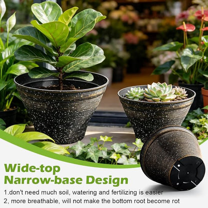 RooTrimmer 18 Inch Large Planters for Indoor Outdoor Plants 4 Pack, Plastic Plant Pots with Drainage Holes, Modern Decorative Garden Pots, Plant Container for Planting Ornamental Plants, Black