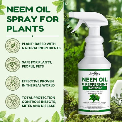 Neem Oil Spray for Plants with Peppermint Oil, Natural Neem Oil Spray for Indoor/Outdoor Plants, Suitable for Organic Gardening (16oz, Pet Safe, Non Toxic)