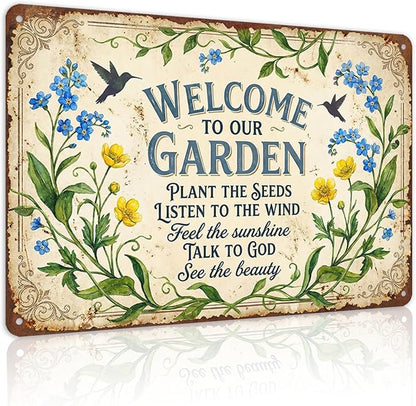 Garden Decor Sign Welcome to Our Garden Floral Wall Art | Garden Lovers • Yard Patio Display • Garden Theme • Vintage Botanical Style • UV Printed • 8x12 Inch