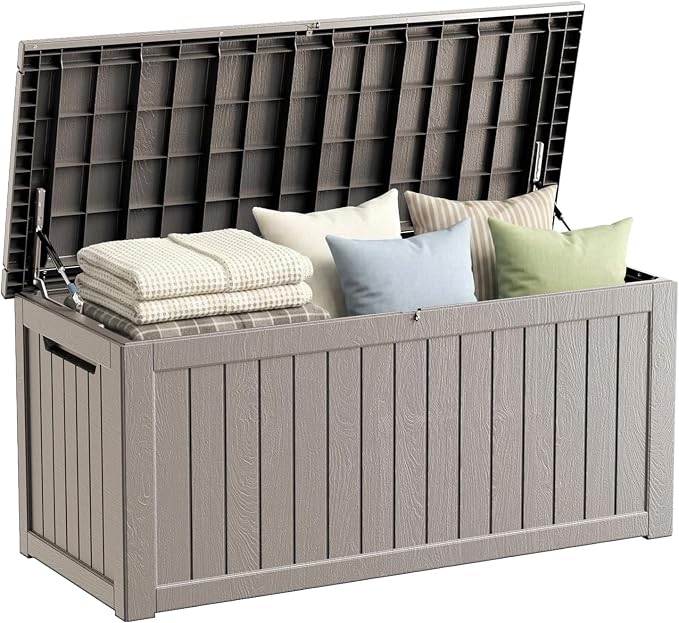 270 Gallon Resin Large Deck Box Organization and Storage Box for Patio, Outdoor Cushions, Garden Tools, Gray