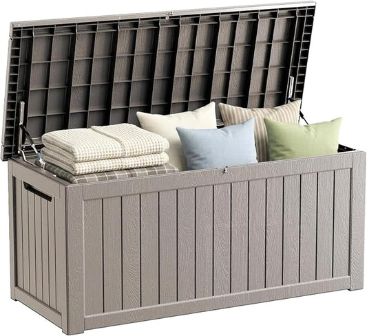 270 Gallon Resin Large Deck Box Organization and Storage Box for Patio, Outdoor Cushions, Garden Tools, Gray