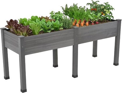 AMERLIFE Raised Garden Bed, 72x24x30 Inches Elevated Wood Planter Box with Legs, Bed Liner, Divider and Drainage System for Backyard, Patio, 300 lb Capacity - Grey