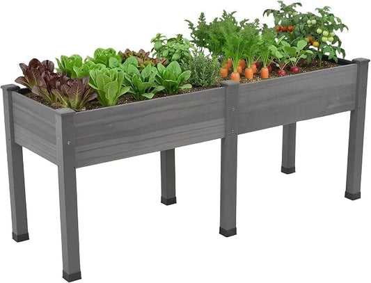 SPECRAFT 72x24x30in Raised Garden Bed with Legs, 8.4 Cu Ft Wooden Planter Box with Drainage Holes & Liner, Outdoor for Patio Backyard Gardening, Gray