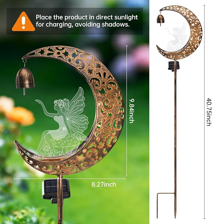 Solar Fairy Moon Figurine Light, Waterproof Garden Stakes Decor Outdoor Yard Decorations for Lawn, Patio,Yard, Pathway,Housewarming Ornament Gifts Ideas for Gardening Mom Grandma