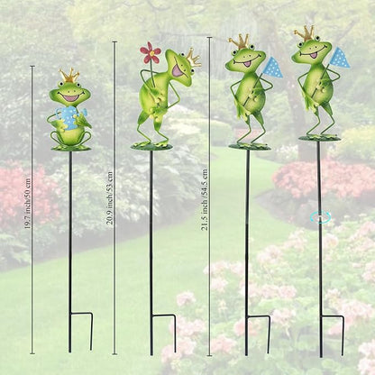 3 Pack Metal Garden Stakes, 21" Frog Garden Stakes for Spring Decor, Metal Yard Art for Outdoor & Outside Lawn Patio Pathway Decoration