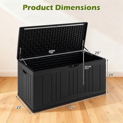 Tangkula 80 Gallon Outdoor Storage Box, Large HDPE Resin Patio Storage Box with Gas Struts & Lockable Lid, 2-in-1 Waterproof Deck Box for Package Delivery, Garden Tools, Outdoor Cushions