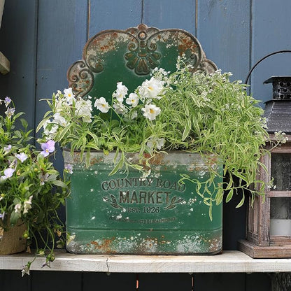 All Chic Metal Wall Planter Outdoor Wall Hanging Planter Rustic Wall Mount Planter Outdoor Wall Planter for Farmhouse Garden Decor (Green)