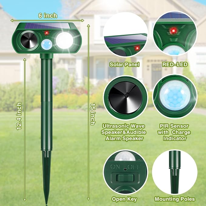 2026 Upgraded Sonic Fortress Pro Deer Repellent Devices,4Pack Solar Ultrasonic Animal Repellent with Motion Sensor&Flash Light-IP65 Waterproof Rabbit,Raccoon,Cat Repellent Outdoor for Yard