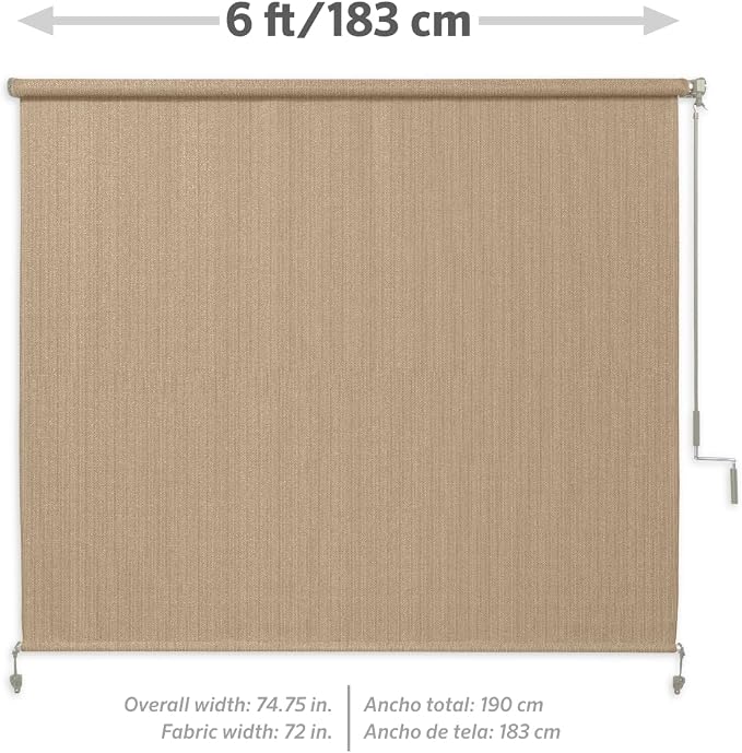 Coolaroo Outdoor Roller Shade with Wand - 90% UV Block Breathable Light Filtering Shade for Patio or Porch, Fade-Resistant, Easy-Clean Fabric, 8ft x 6ft, Southern Sunset