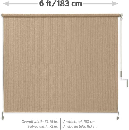 Coolaroo Outdoor Roller Shade with Wand - 90% UV Block Breathable Light Filtering Shade for Patio or Porch, Fade-Resistant, Easy-Clean Fabric, 8ft x 6ft, Southern Sunset