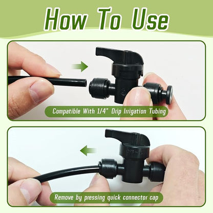 6 Pack Quick Connect 1/4" Drip Irrigation Shut Off Valve Fittings, Push-to-Fit Drip Irrigation Switch Valve Connectors for 1/4 Inch Drip Tubing,Anti-Leak Connectors for Garden Irrigation System