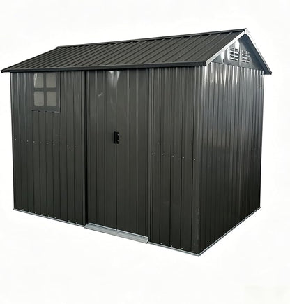 8x6 FT Outdoor Storage Shed,Galvanized Steel Heavy Duty Metal Tool Shed with Window & Vents,Sliding Door,Weatherproof Utility Shed for Backyard Patio Lawn,Black