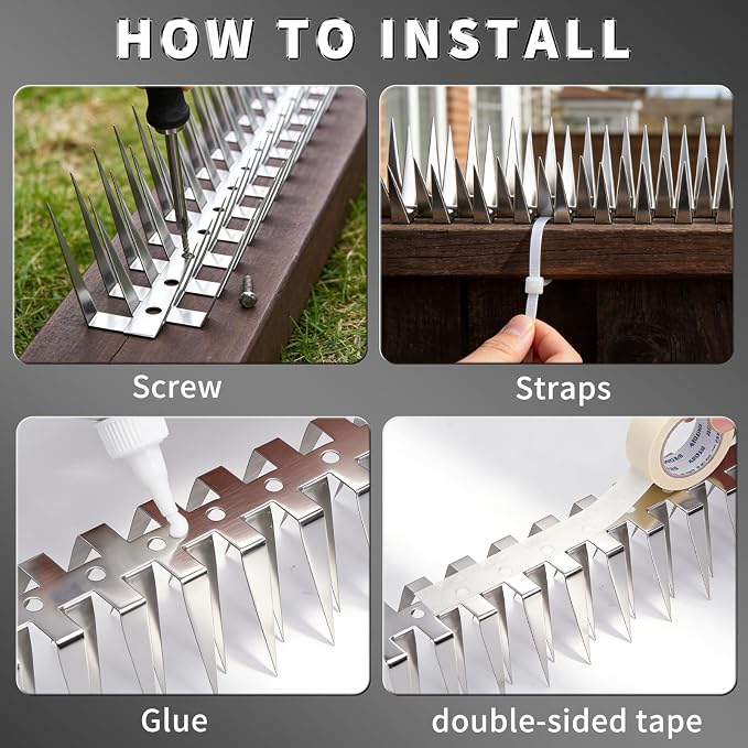 Bird Spikes, 18M Stainless Steel Bird Deterrent Spikes for Outside, Pigeon and Small Bird Control, Easy to Install Fence Roof Window Spikes, 60 Strips 60 Feet Coverage