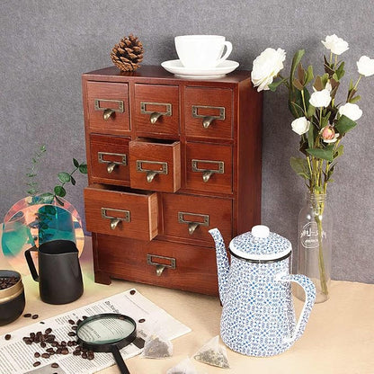Apothecary Drawers Apothecary Cabinet with Drawers, Brown | 9 Drawer Library Card Catalog, Wooden Storage Box, Wooden Desktop Organizer with Metal Handles-Fulled Assembled