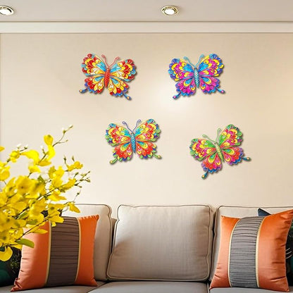Junware 4 Pieces Metal Butterfly Wall Art Decor - 6.2" Outdoor Fence Wall Sculpture Decor, Hanging Decoration for Garden Yard Living Room Bedroom Patio Balcony, Nice Gift for Mom Friend