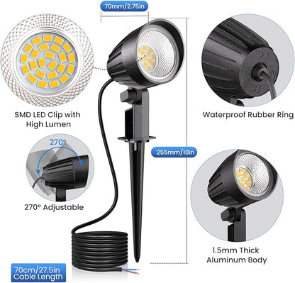 Low Voltage Landscape Lighting, 15W LED Landscape Spotlights with Connectors 12V-24V AC/DC 3000K IP66 Waterproof Warm White Spotlights for Yard Garden Pathway Outdoor (12 Pack)
