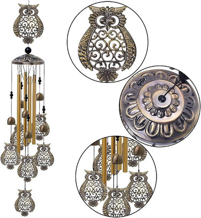 Garden Owl Wind Chimes Outdoor Indoor Decor - with 4 Tubes 6 Bells 7 Owls 36In Waterproof Mobile Romantic Windchimes, Owls Wind Catcher for Home, Xmas Mom Gifts, Balcony, Festival, Garden Decoration