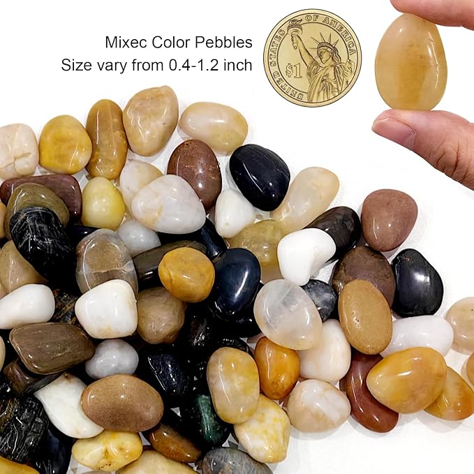 5 Gallon Pots with 10lbs Rocks, 12 Inch Plastic Nursery Pots with Drainage Holes, Round Sturdy Garden Pots with Stones, Deep Nursery Pots for Plants, Gardening Gifts for Women (5-Pack, Black)