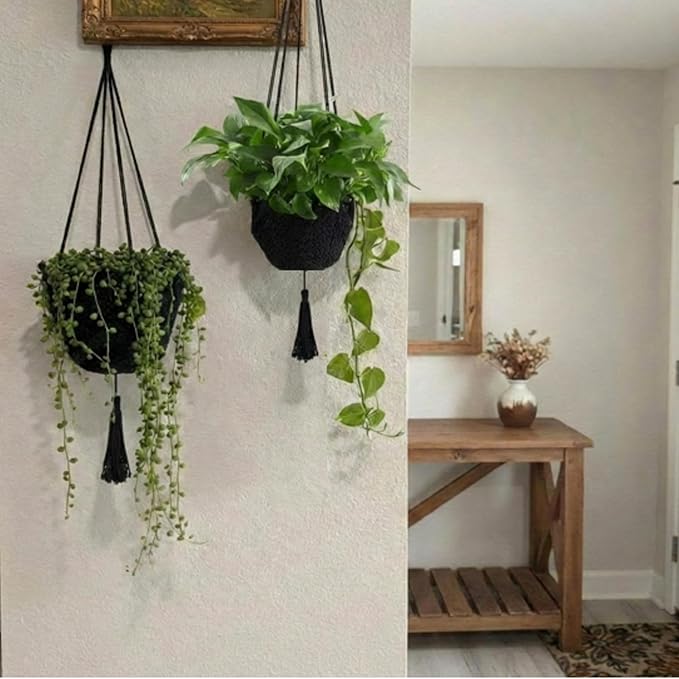 Shappy 1 Pack Boho Macrame Plant Hanger, Large Hanging Planter Plant Holder Pot Hanger Hanging Basket Wall Planters, Plants Lover Gift for Indoor Garden (Classic,Black)