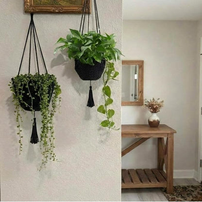 Shappy 2 Pack Boho Macrame Plant Hanger, Large Hanging Planter Plant Holder Pot Hanger Hanging Basket Wall Planters, Plants Lover Gift for Indoor Garden (Classic,Black)