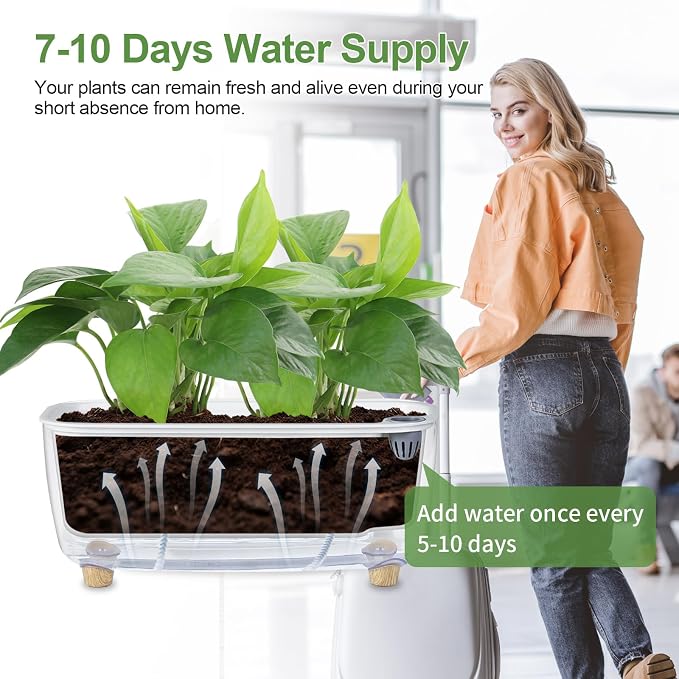 Oliz Self-Watering Planter with Coco Coir, Clear Modern Rectangular Pot | 11.8 * 4.6 inch, Decorative Flower Pot for Indoor Plants, Windowsill Plant Pot with Drainage Holes, African Violets Pots