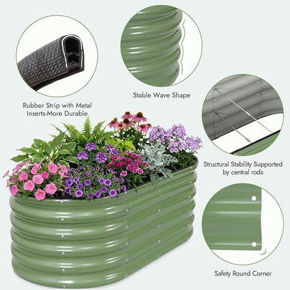INNO STAGE Galvanized Raised Garden Bed Kits, 4x2x1.4FT Metal Raised Beds Outdoor for Gardening, 17'' Tall Large Steel Raised Planter Bed for Vegetables & Flowers Patio Ground Planter Box - Green