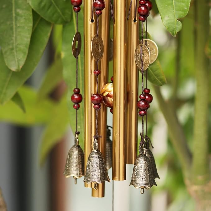 Chinese Traditional Retro 4 Tubes 5 Bells Bronze Yard Garden Outdoor Living Wind Chimes 60cm