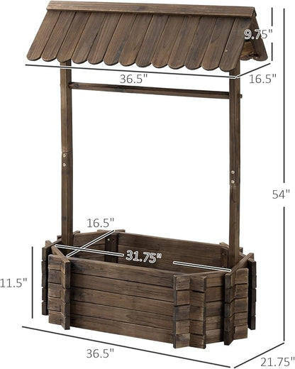 Outsunny Wishing Well Planter, Wooden Raised Garden Bed, Ornamental Outdoor Flower Planter for Outdoor Garden, Yard, Lawn, and Home Decor