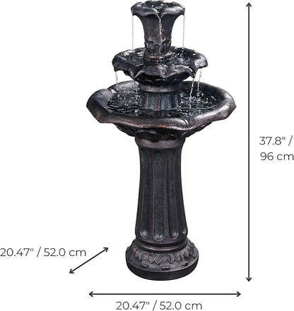 Teamson Home Lily Flower Floor Pedestal 3 Tiered Floor Waterfall Fountain with Pump for Outdoor Patio Garden Backyard Decking, 38 Inch Height, Dark Gray | Pedestal Design, With Pump, Outdoor Patio Garden Backyard Decking, Dark Gray