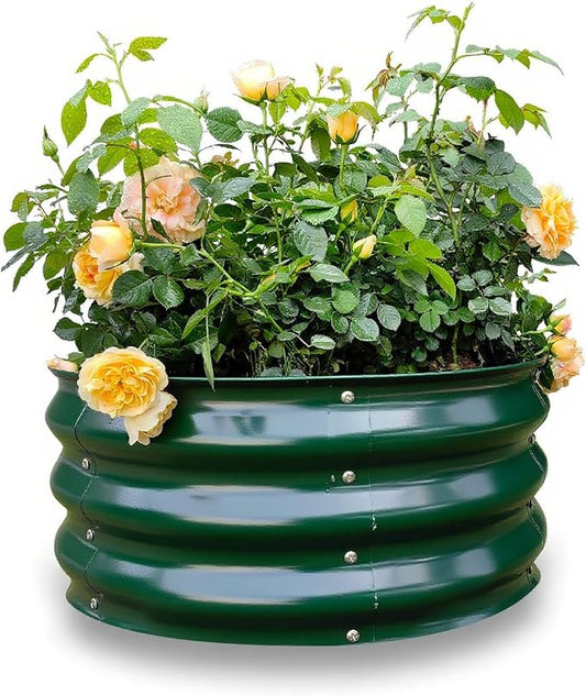 GARDMAX 2x2x1FT Galvanized Round Raised Garden Bed Kit, Metal Planter Boxes Outdoor with Easy Assembly, Large Garden Bed for Vegetables, Fruits, Flower, Herbs Dark Green