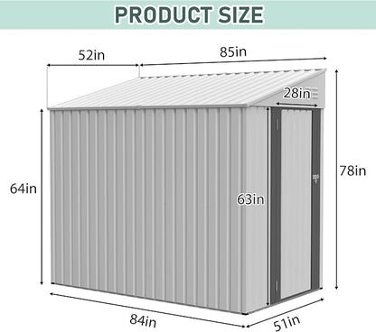YOPTO 4x7 FT Outdoor Storage Shed,Metal Lean to Storage Shed with Reinforced Beams,All Weather Waterproof Garden Tool House W/Lockable Door and Reversible Installation,for Backyard,Patio,Lawn,White