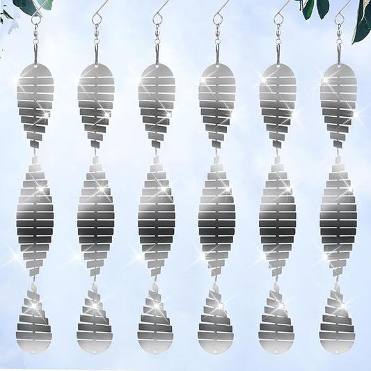 Stainless Steel Bird Deterrents for Outside Patio, Reflective 3D Bird Scare Devices Wind Spinners Outdoor Decor, Woodpecker Deterrent Bird Reflectors to Keep Pigeon Crow Away House Yard Window, 6 Pcs