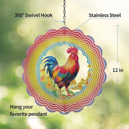 Eandisom Wind Spinners Outdoor Chicken - Birthday Gifts for Women Mom Grandma, Rooster Deocr Hanging Wind Spinner 12 inch 3D Wind Sculptures for Garden Decor for Outside, Patio, Yard, Outdoor