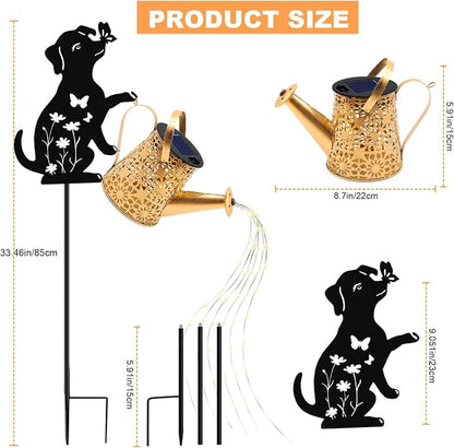 VOOKRY Solar Lights Outdoor,Watering Can with Dog Silhouette Stake | Garden Gifts for Mom,Women&Garden Lovers Waterproof Metal Garden Water kettle,Decorative Yard Patio Lawn Pathway Decor(2Pack)