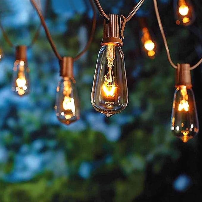 Abeja Outdoor String Lights 20Ft with 20 Vintage Bulbs(2 Spare) ST40 String Lights, Waterproof UL Listed for Patio Garden Backyard Party Decor, 7W, E12 Socket Base, Brown