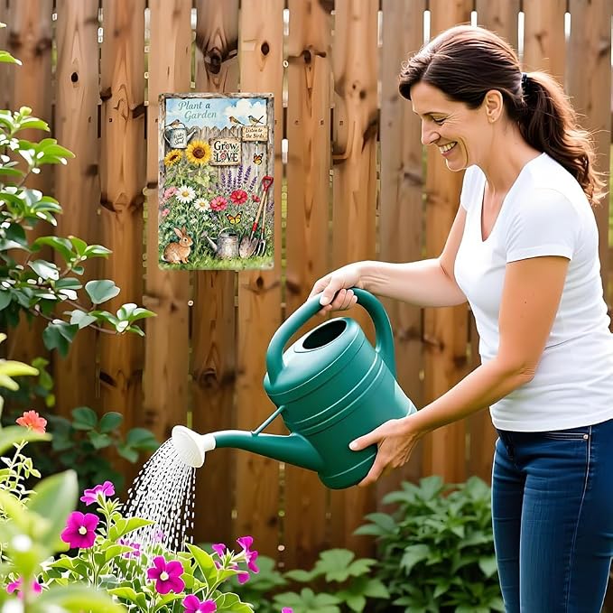 Vintage Garden Metal Tin Sign Plant a Garden Water You Soul Wall Art for Outside Gardening Home Fence Wall Decor,Gifts for Gardeners Plant Lovers